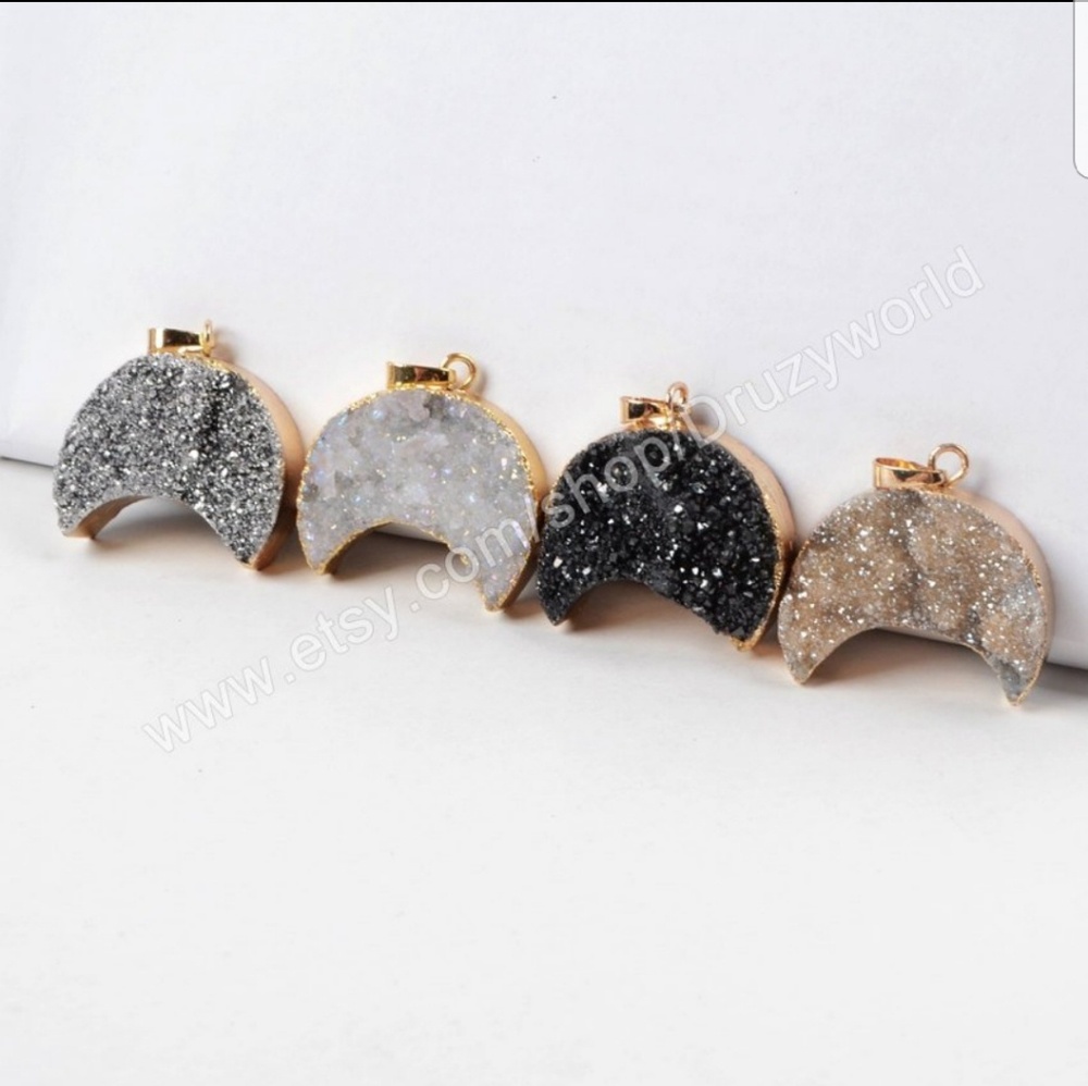 Gray Druzy Crescent Necklace